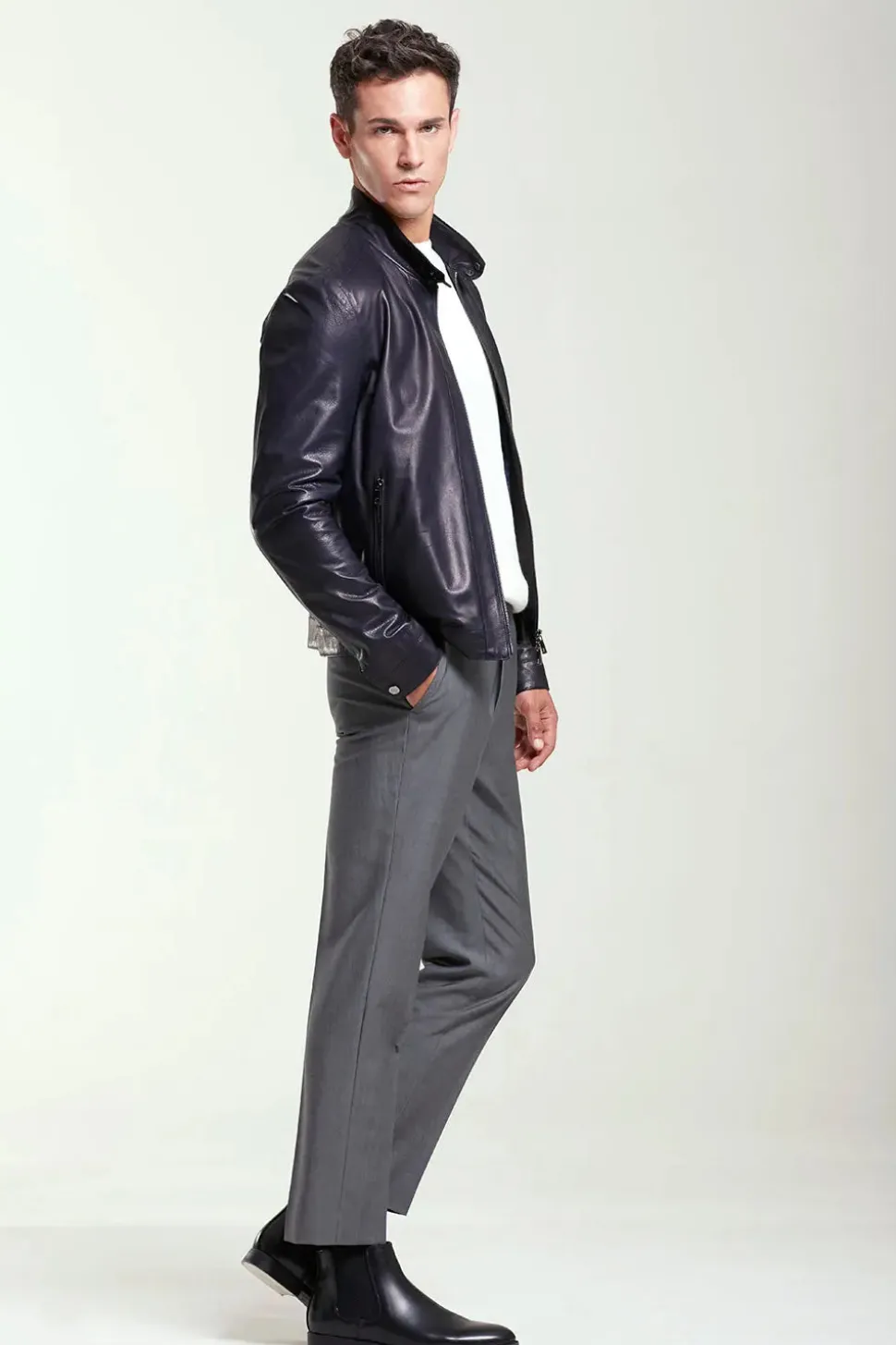 Casual mens leather jacket