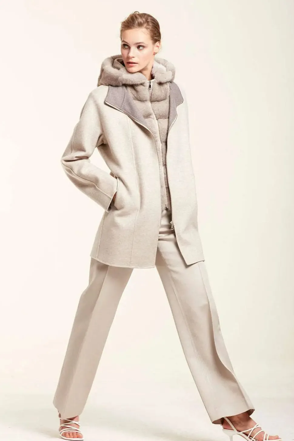Coat with fur hood