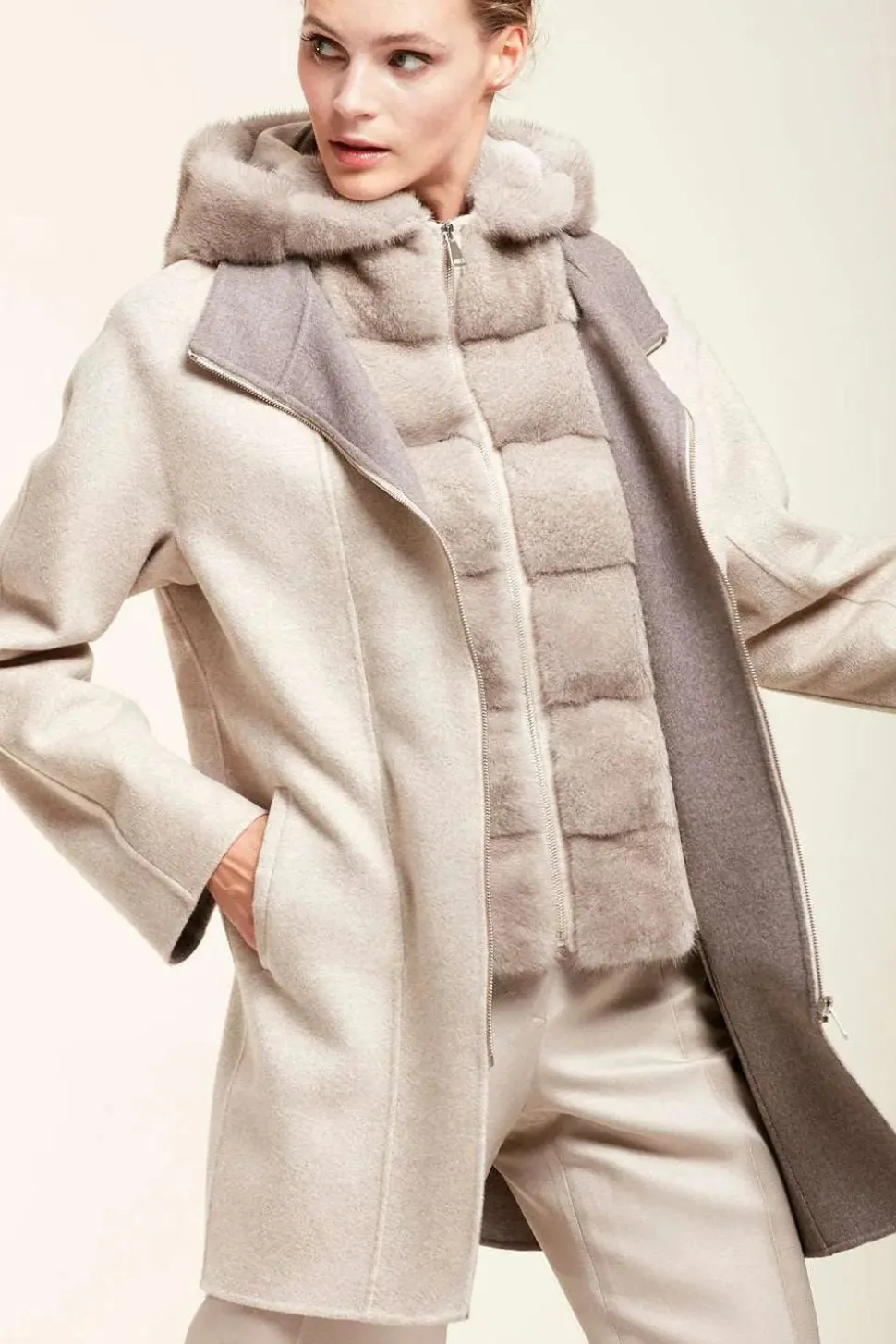 Coat with fur hood