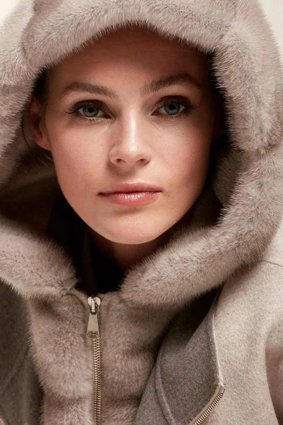 Coat with fur hood