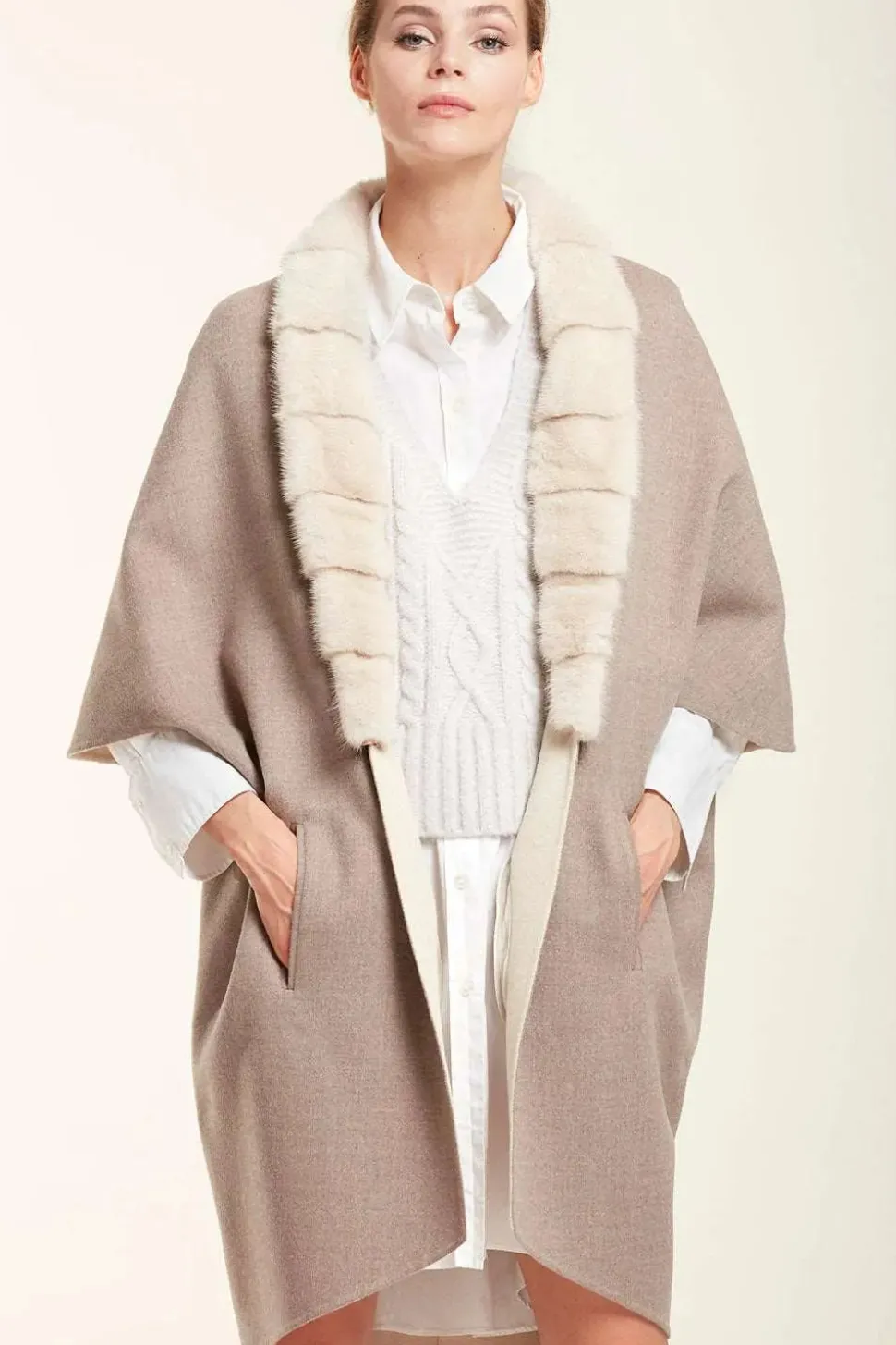 Coat with mink fur collar