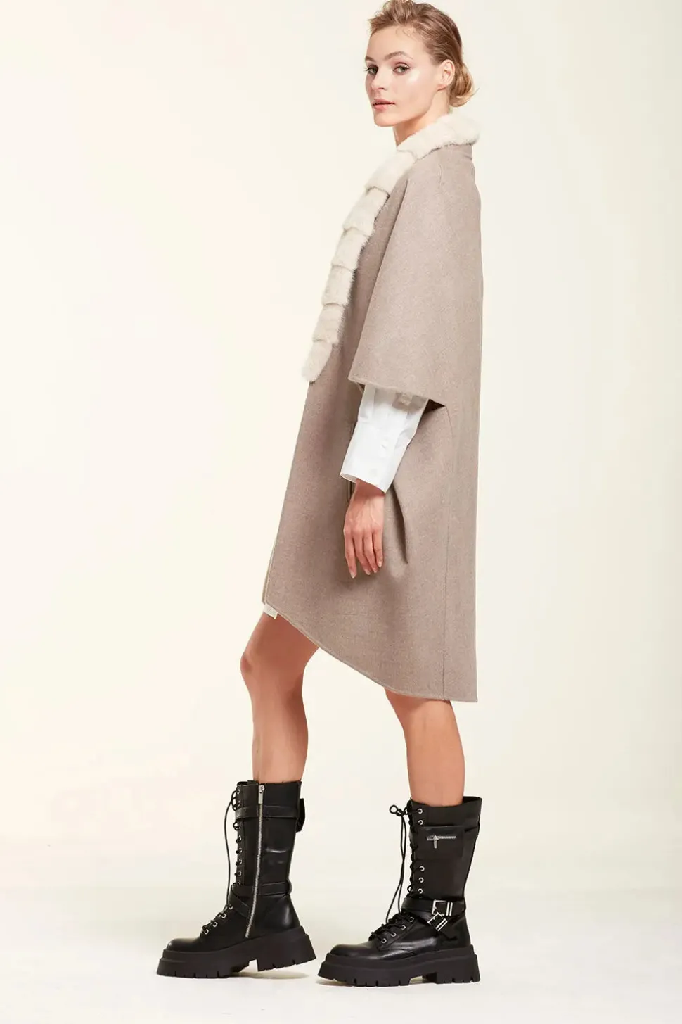 Coat with mink fur collar