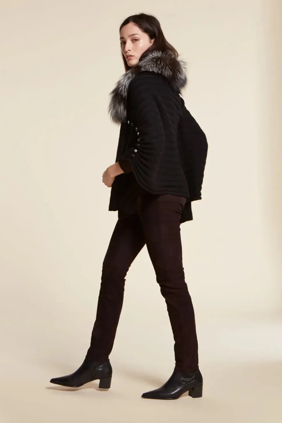 Fox fur trimmed shawl