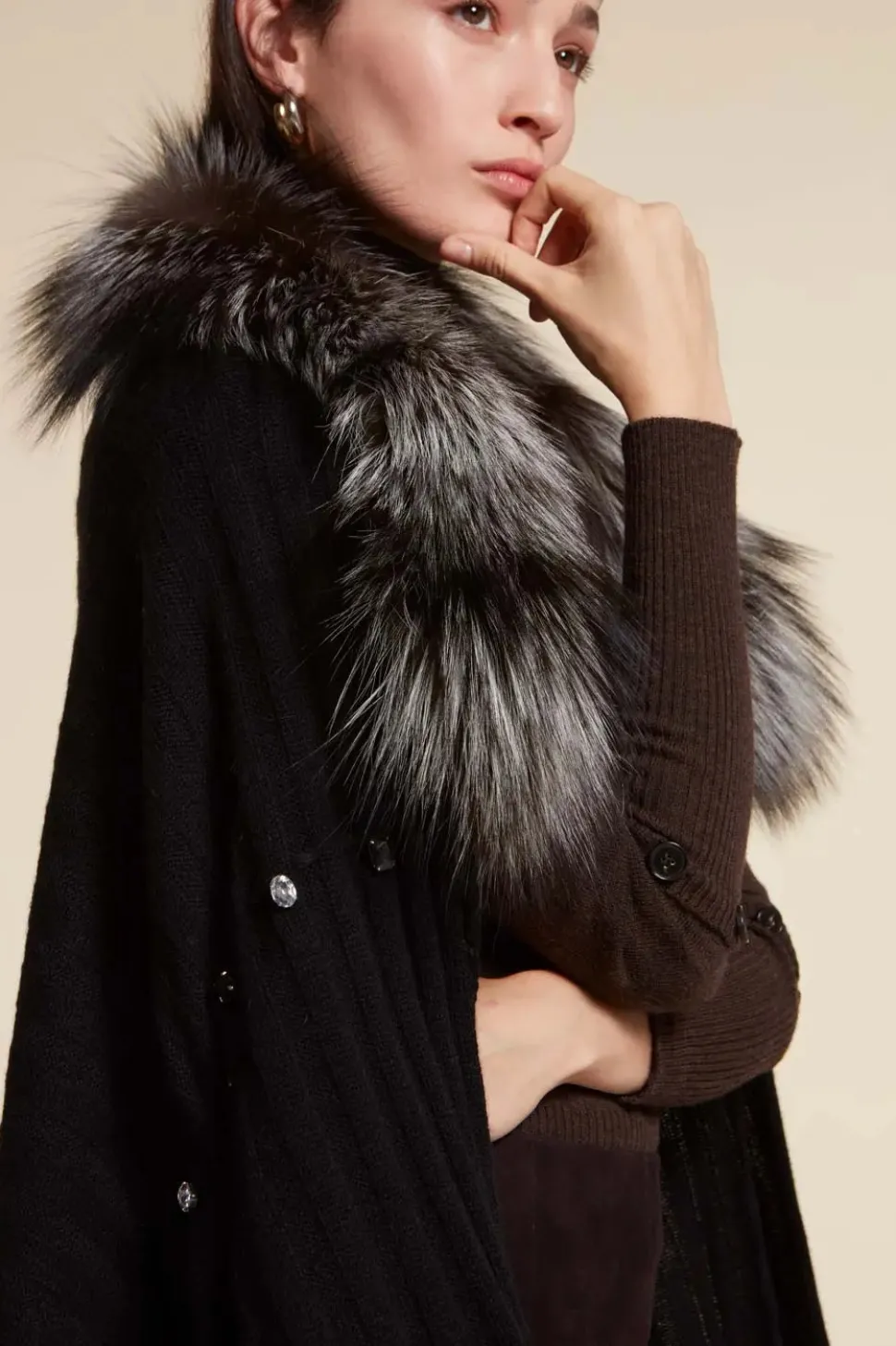 Fox fur trimmed shawl