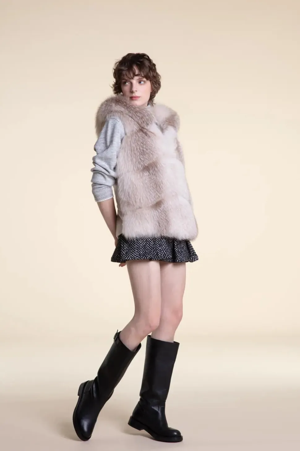 Fox fur vest with hood
