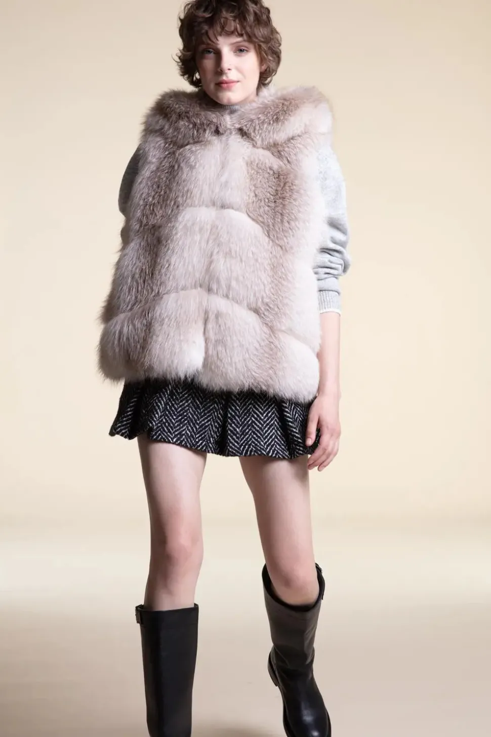 Fox fur vest with hood