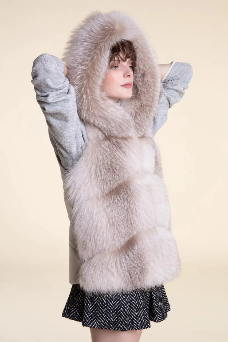 Fox fur vest with hood