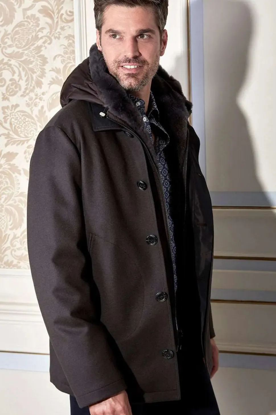 Fur hooded coat
