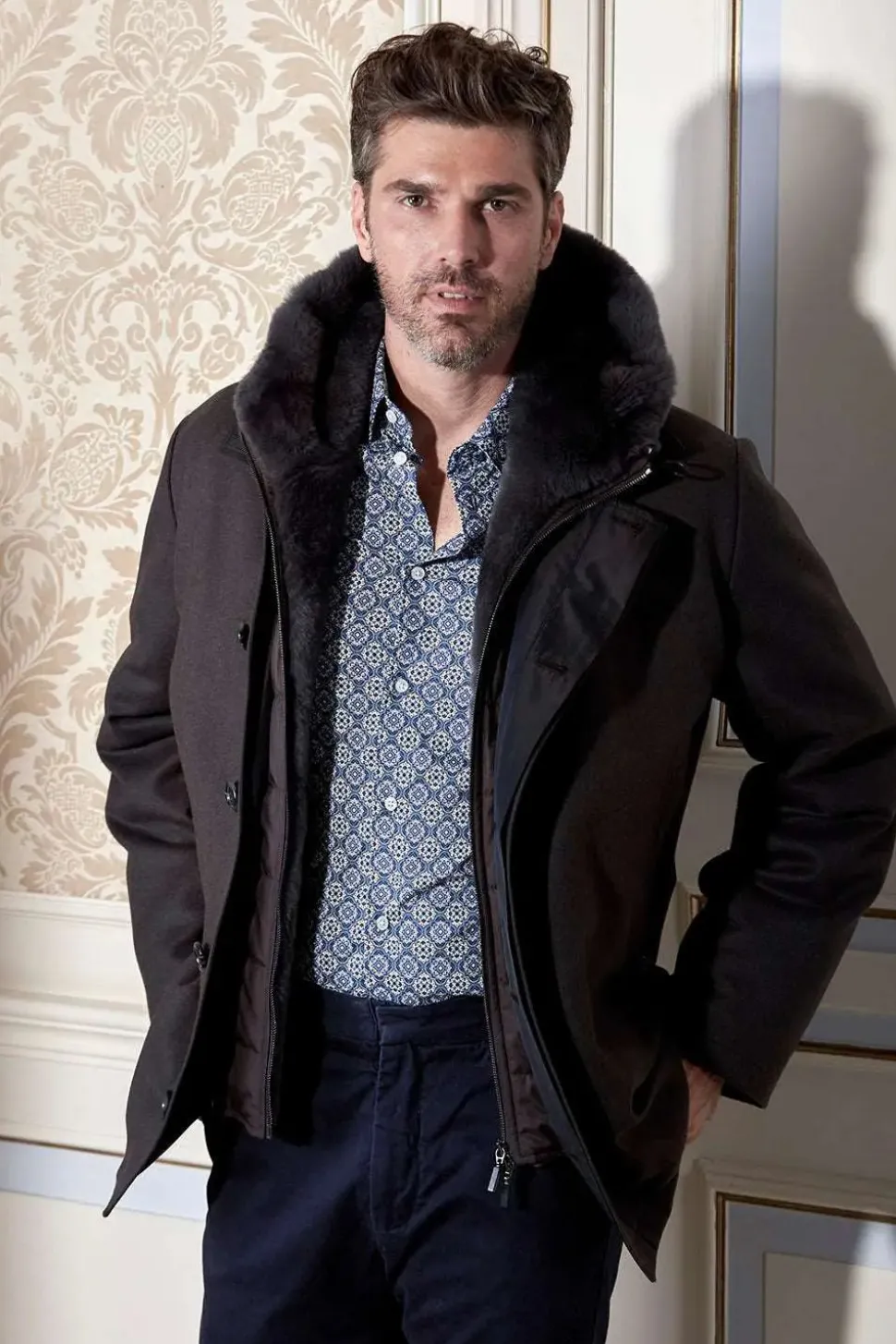 Fur hooded coat