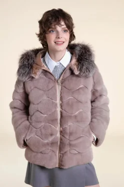 Fur mink jacket with fox fur hood