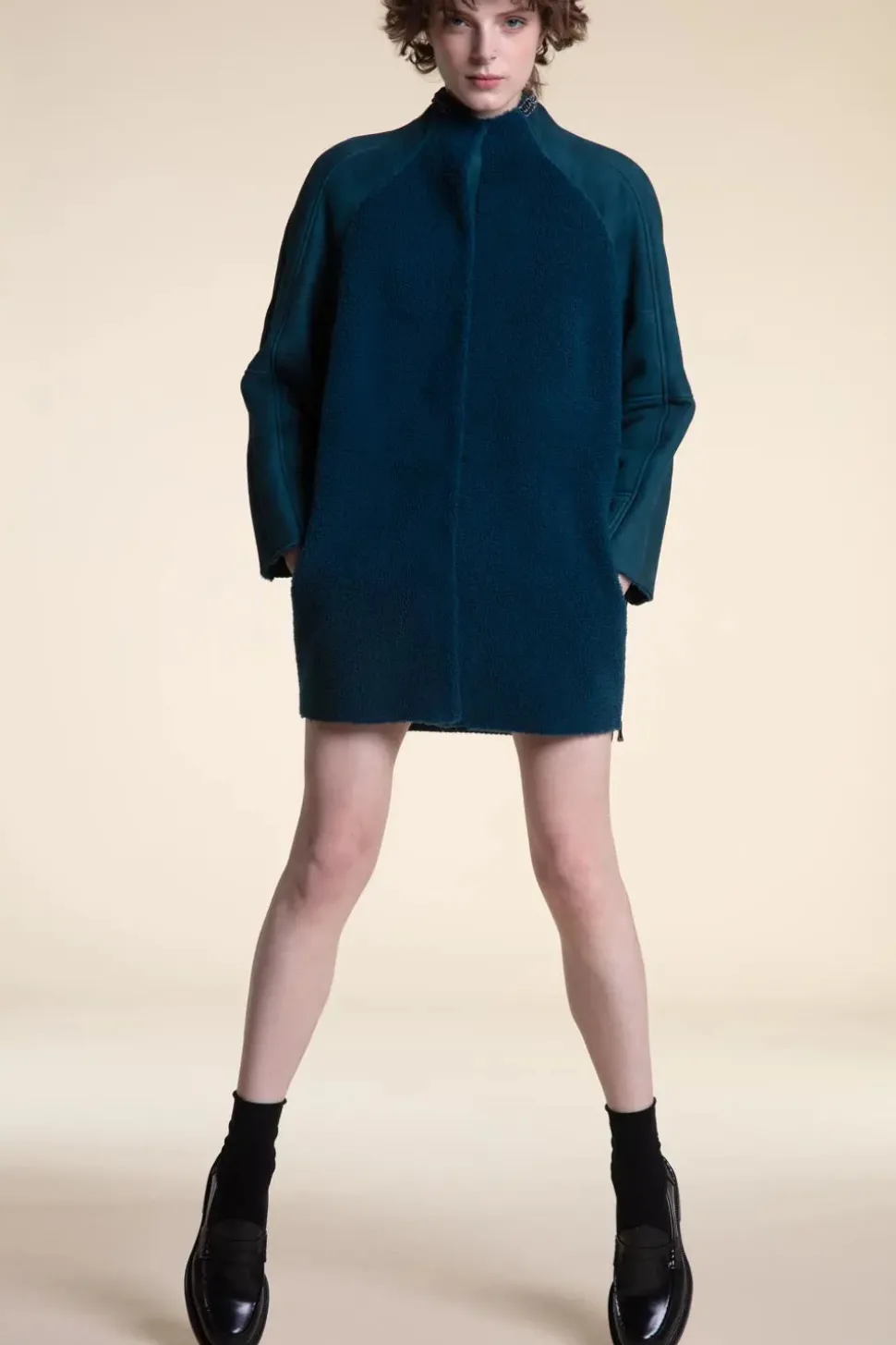 Green shearling coat womens