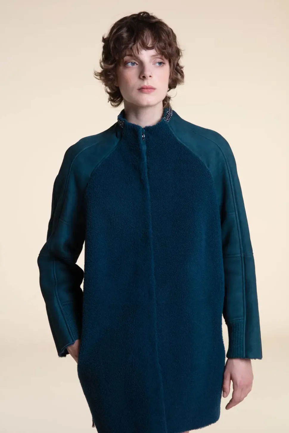 Green shearling coat womens