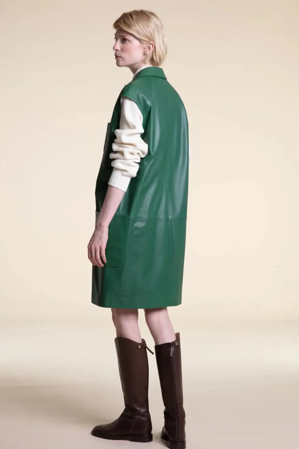 Green vest leather jacket