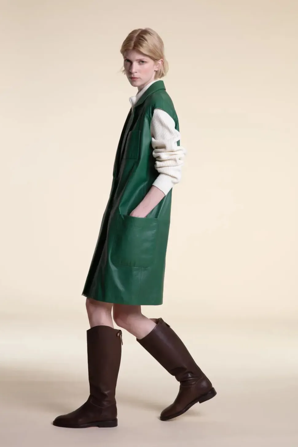 Green vest leather jacket