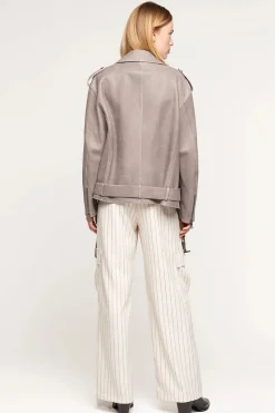 Grey leather biker jacket women