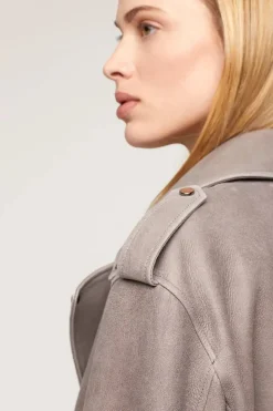 Grey leather biker jacket women