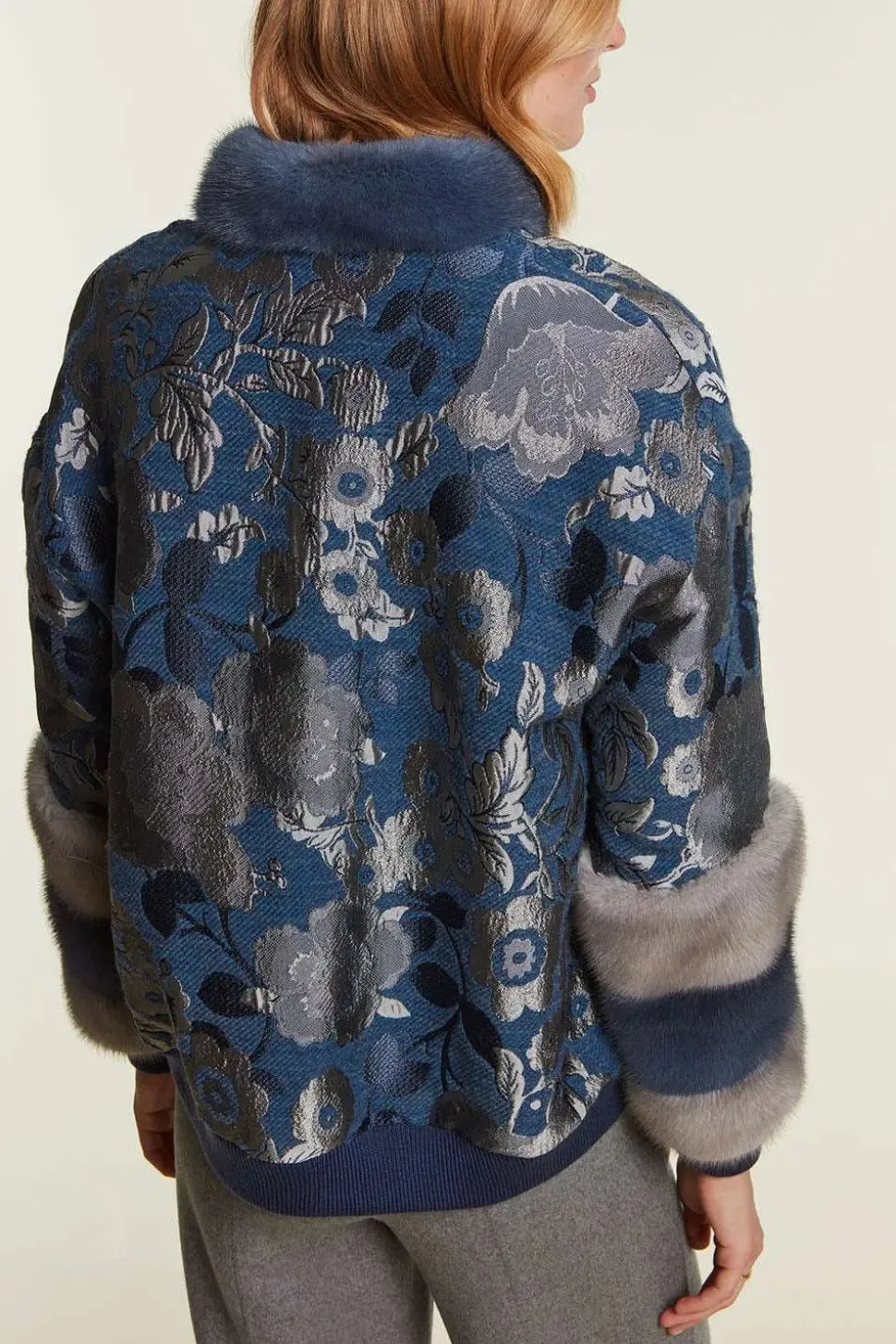 Jacket with grey and blue mink inserts