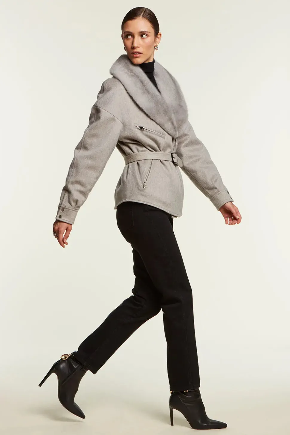 Jacket with sapphire mink collar