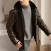 Leather down jacket mens