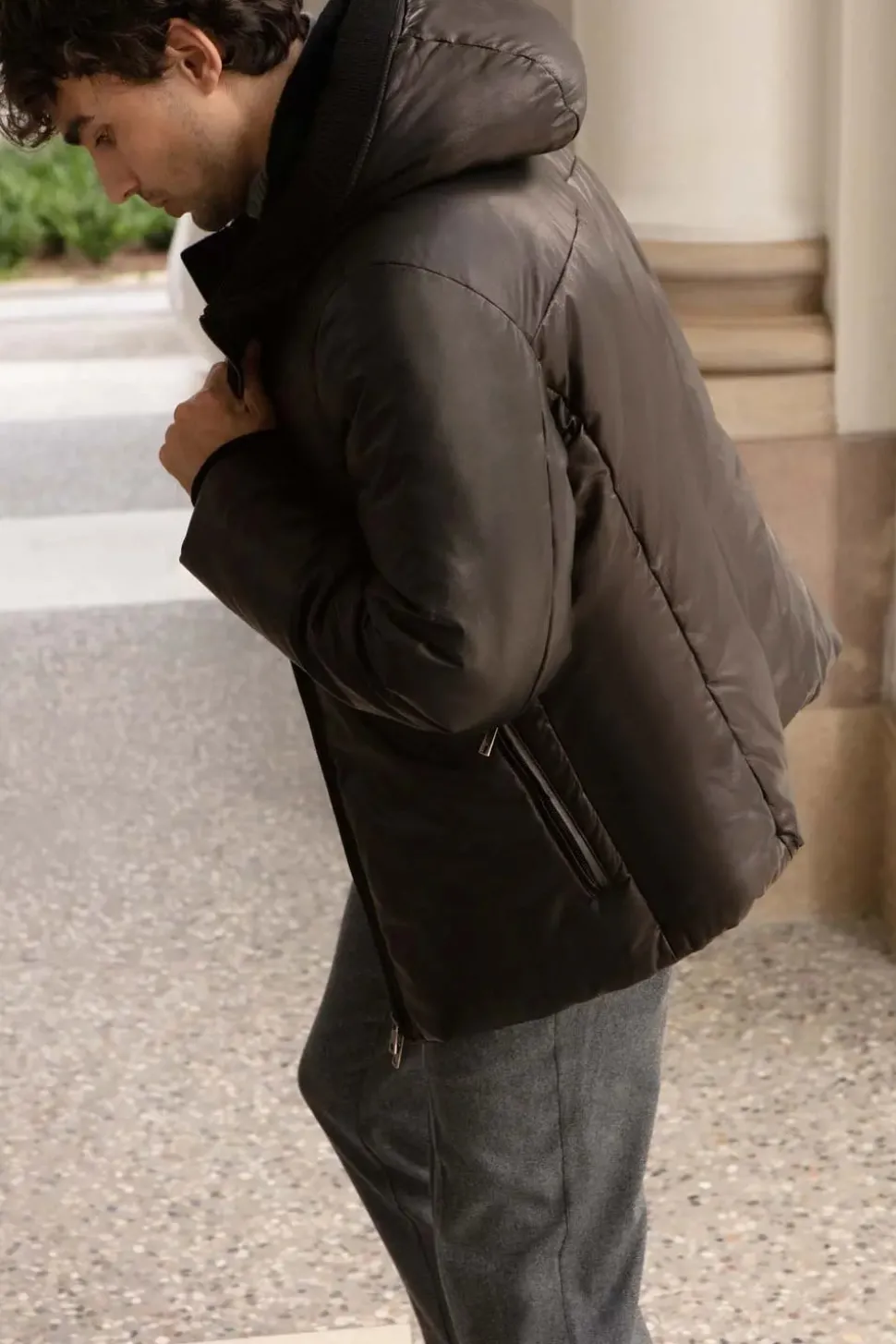 Leather down jacket mens