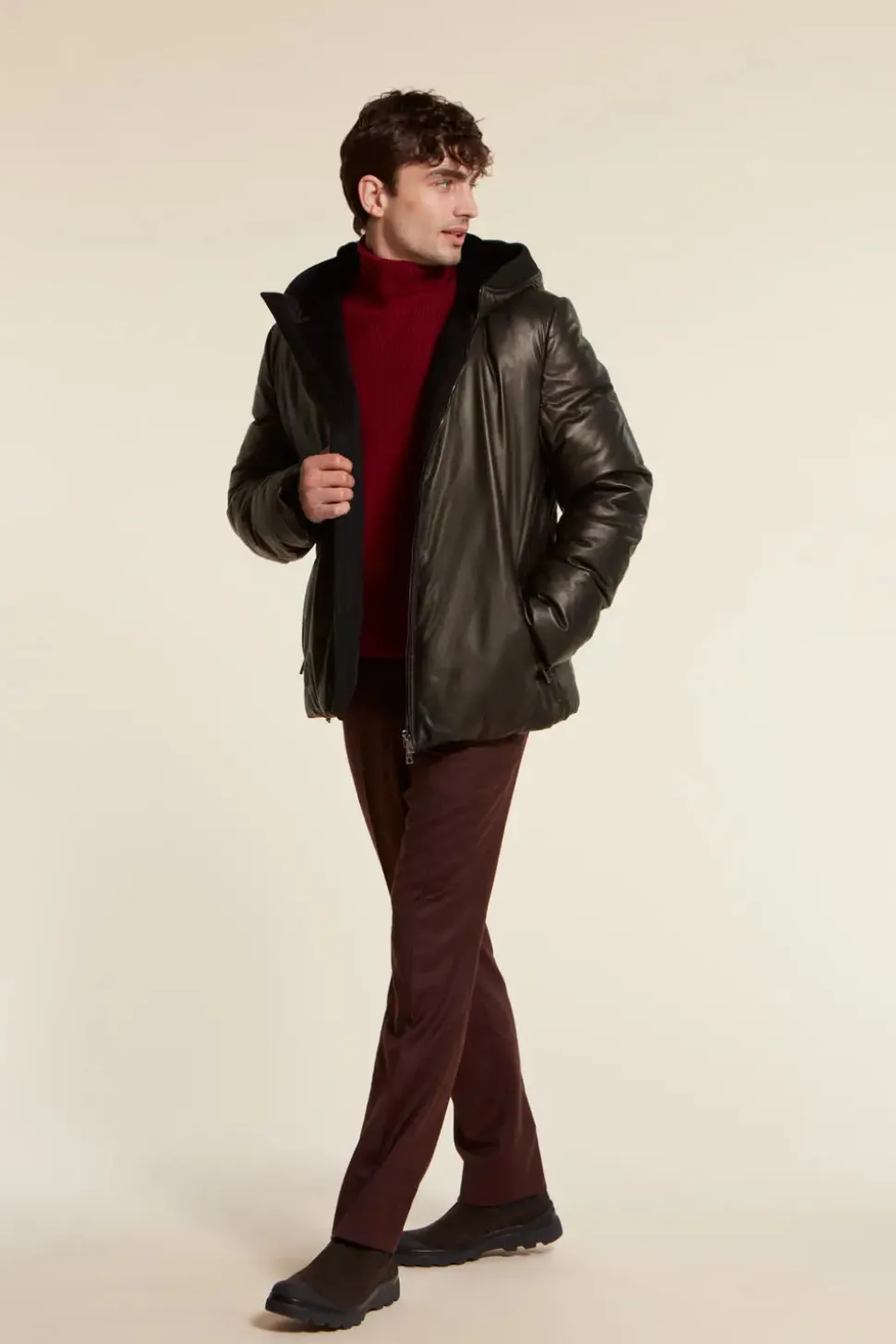 Leather down jacket mens