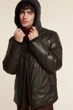 Leather down jacket mens