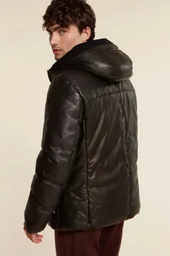 Leather down jacket mens
