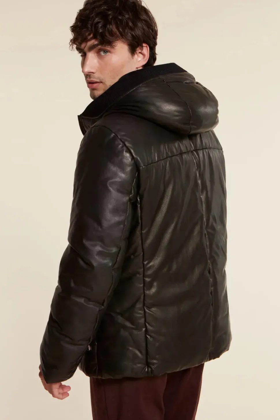 Leather down jacket mens