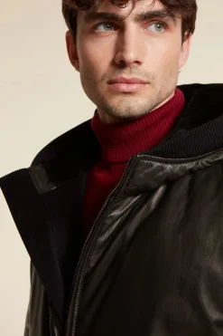 Leather down jacket mens