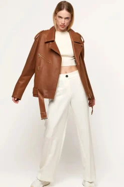 Light brown leather jacket women