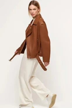 Light brown leather jacket women