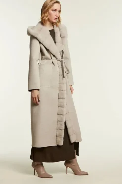 Long cashmere coat with fur hood