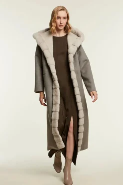 Long cashmere coat with fur hood
