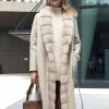 Long cashmere double coat with fur