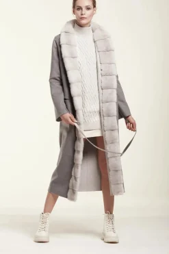 Long cashmere double coat with fur