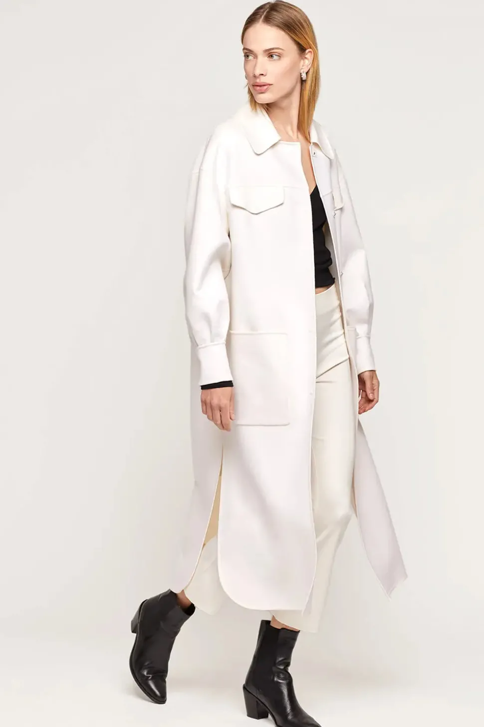 Long white cashmere coat