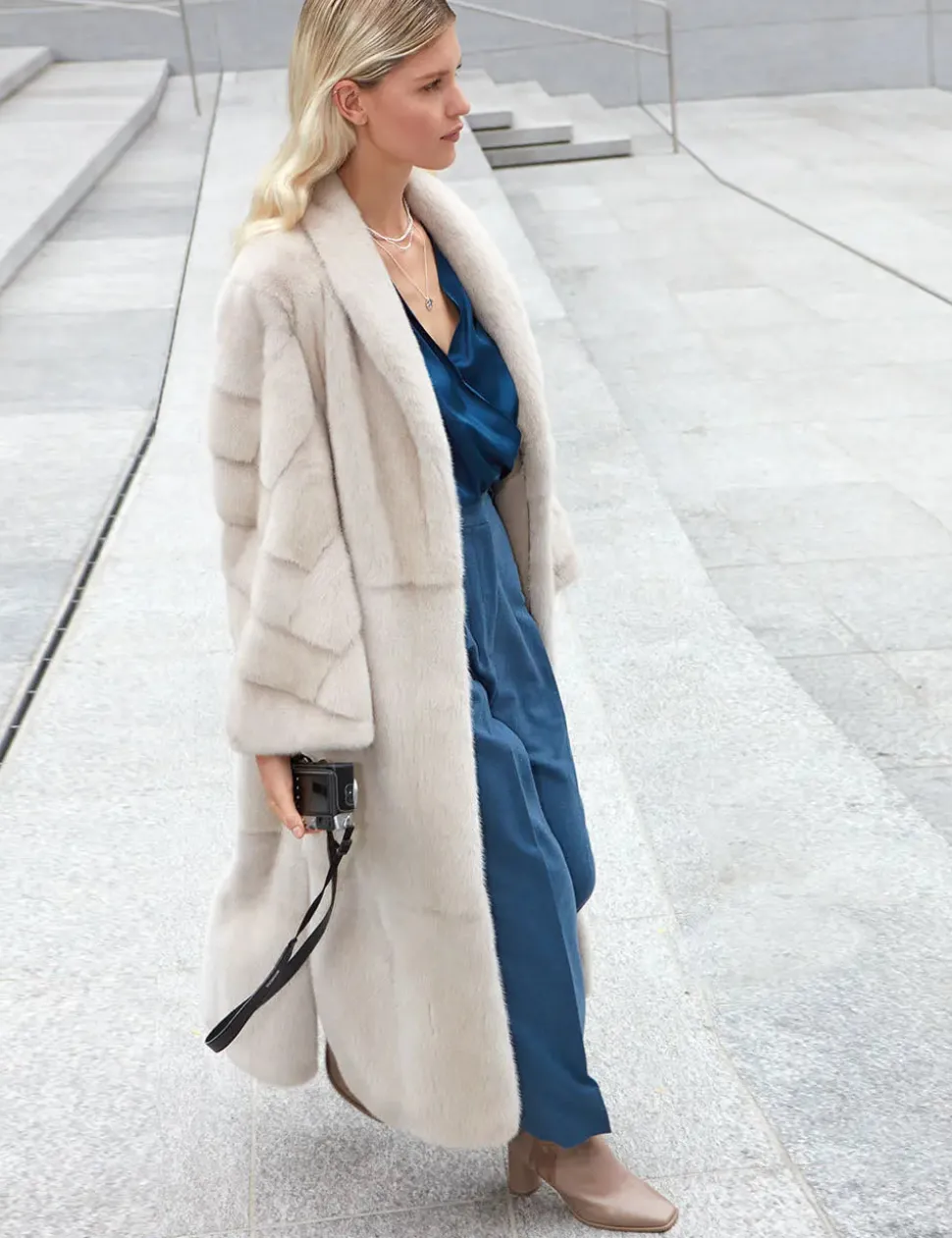 Long white mink coat