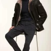 Men sheepskin jacket with hood