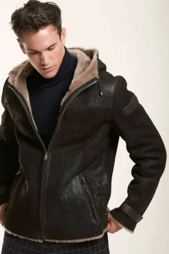 Men sheepskin jacket with hood