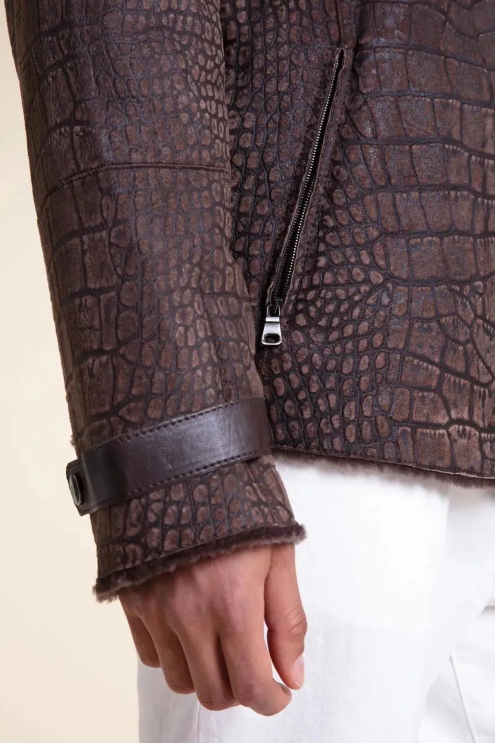 Men sheepskin jacket with hood