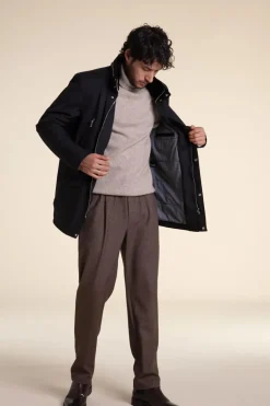 Mens black coat with fur collar