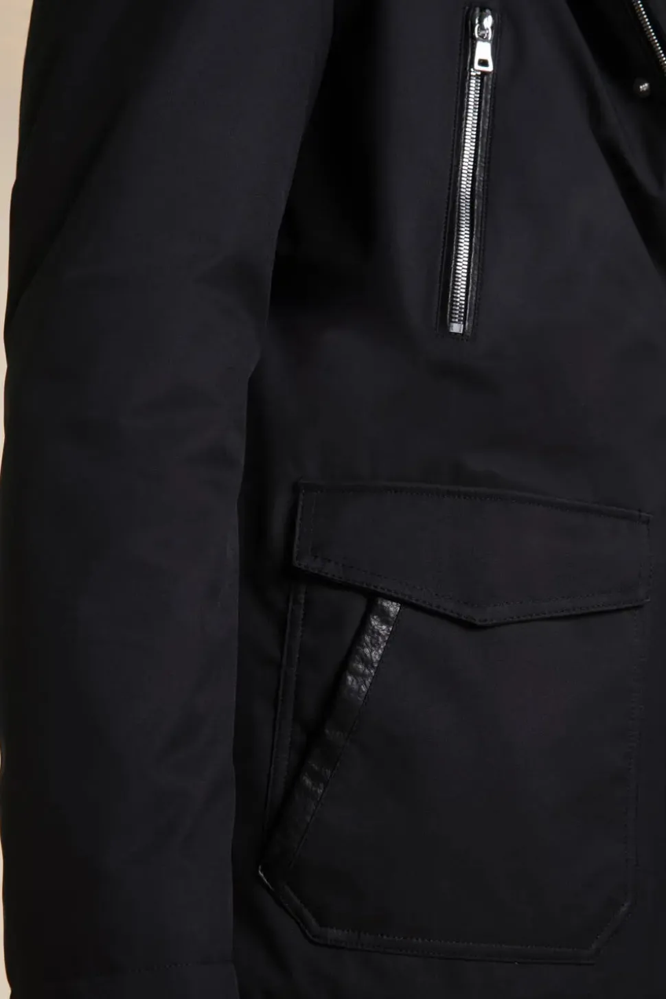 Mens black coat with fur collar