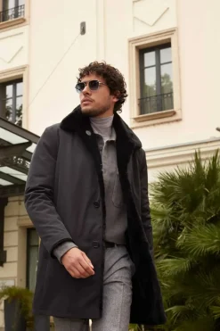 Mens black sheared fur coat