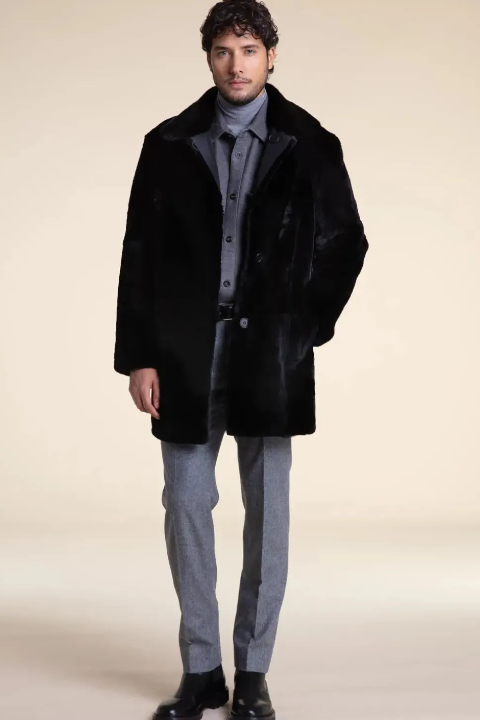 Mens black sheared fur coat