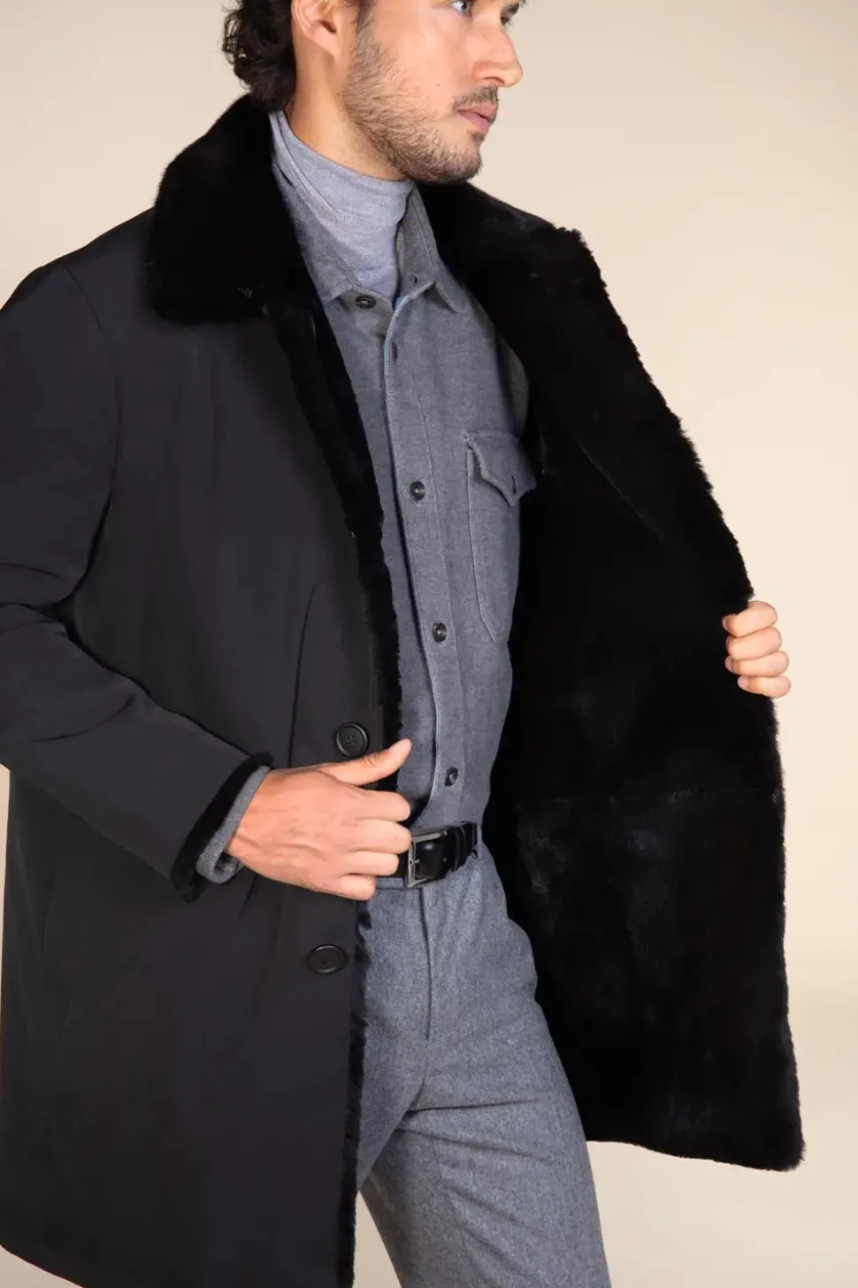 Mens black sheared fur coat