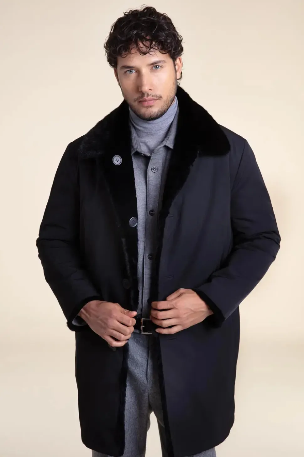 Mens black sheared fur coat