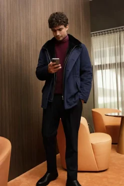 Mens blue jacket with fur collar