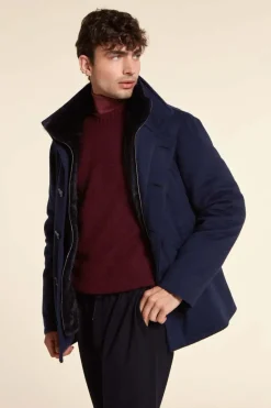 Mens blue jacket with fur collar