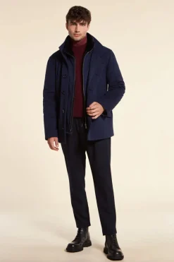 Mens blue jacket with fur collar