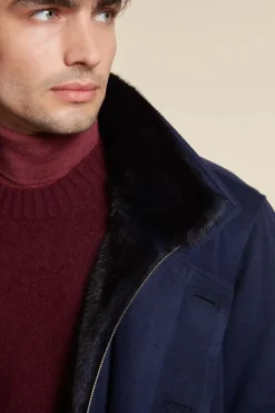 Mens blue jacket with fur collar